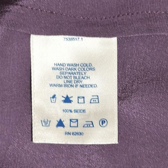 Land’s End Washable Silk Blouse Tunic Top Purple Long Sleeve Mandarin Collar US4 - Picture 12 of 13